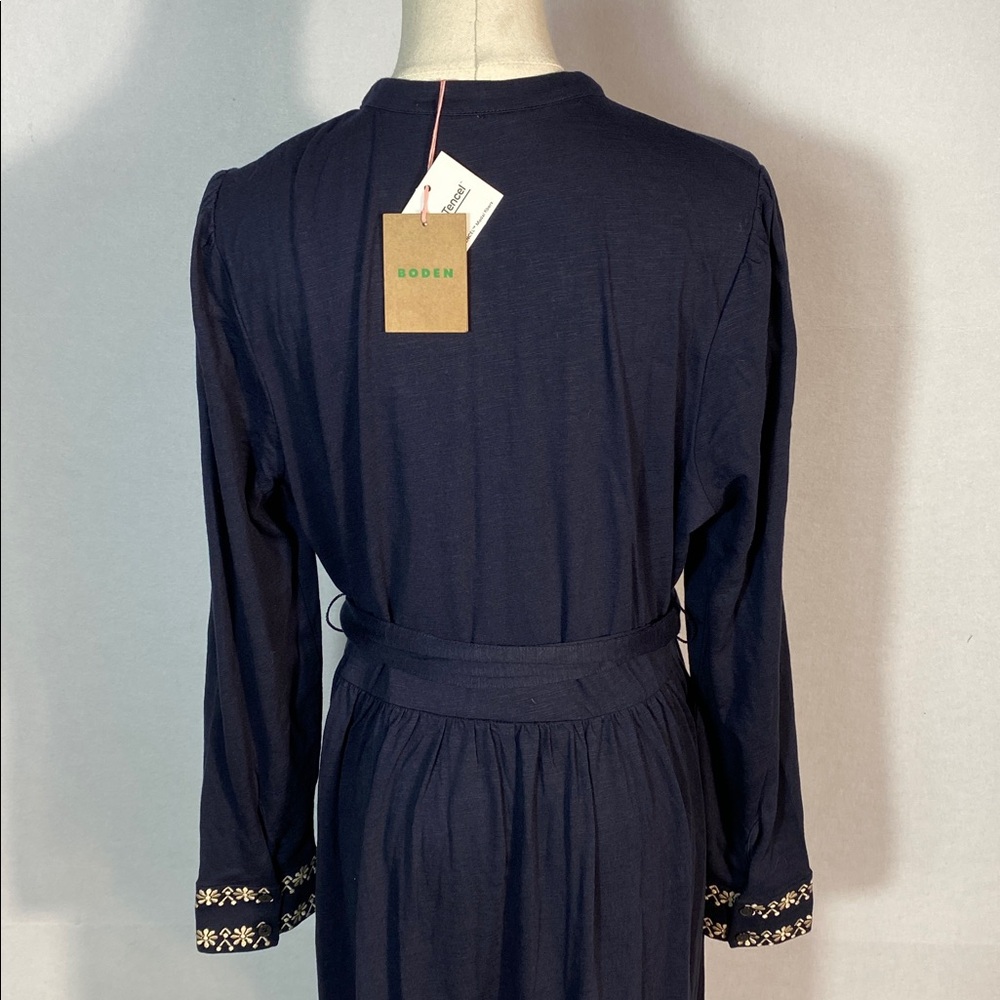 Boden Edwina Jersey Shirt Dress in Navy Blue with Embroidery size 12P - Picture 13 of 14